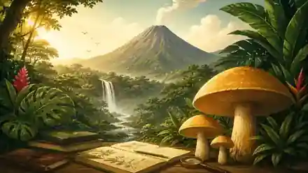 Arenal field journal and mushroom illustration